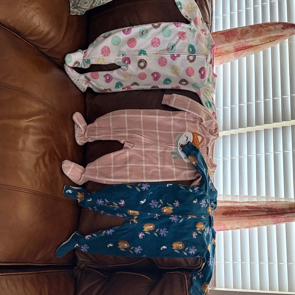 Carter's Pink, Teal & White Girls/Boys One-Piece Sleepers - 3 Pack